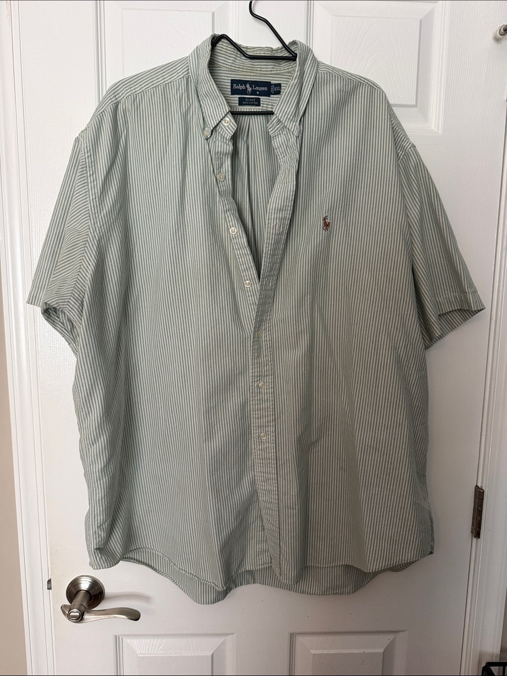 Ralph Lauren Men’s Light Green & White Striped Short-Sleeve Button-Down Shirt